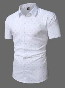 Manfinity Homme Camisa informal de manga corta con cuello abierto y estampado de moda de verano para hombre