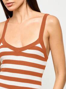 AiiRZ Ribbed Knit Long Maxi Dress Comfortable Summer Bodycon Sweater Dress Tank Style - Coral Orange - View 5