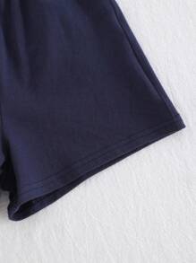 Cozy Pixies 2pcs Baby Boy "Baby Boy" Letter Pattern Knit Soft Raglan Short Sleeve Cardigan And Solid Color Elastic Waist Shorts Set - Blue - View 6