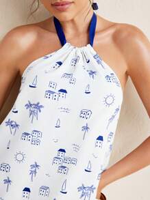 VALERIA GALIPOLI Vestito lungo a-line estivo in stile boho, senza maniche, con scollo ad altalena, con schienale aperto e stampa, adatto per spiaggia