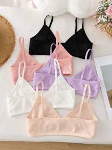 Girls' Waffle Fabric Cute & Sweet Short Casual Comfortable Soft 5pcs Underwear Set - متعدد الألوان - مشاهدة 2