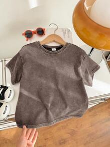 SHEIN 1 Piece Young Boy Casual Sports Academy Japanese And Korean Loose Fit Water-Washed Soft Comfortable Round Neck T-Shirt Suitable For Kids Young Boy Back To School Suitable For Birthday Parties, Parties, Performances, Weddings, Baptisms, Back To School Daily Suitable For School Suitable For Travel Suitable For Sports Suitable For Spring And Summer