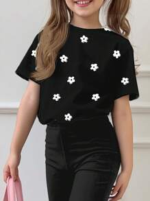 SHEIN 青少年女孩休闲简约短袖和长裤两件套，适合夏季 - 彩色 - 查看 3