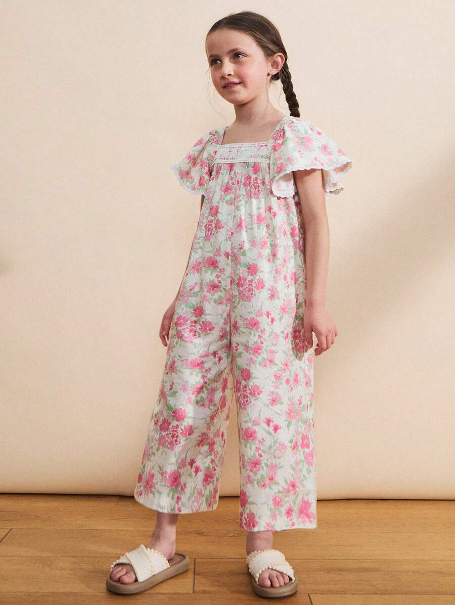 SHEIN Young Girls' Casual Ditsy Floral Printed Romper, Summer - Multicolor - View 1