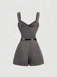 SHEIN MOD Gray Bowknot Romper For Summer - Grey - View 2