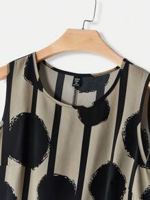 EMERY ROSE 2 件女式加大码全身印花圆领不对称下摆背心和纯色长裤套装，送给妈妈的礼物，暑假，女士度假装，简约时尚，适合日常穿着，度假氛围，春假，春夏休闲装，波西米亚风，2 件夏季服装