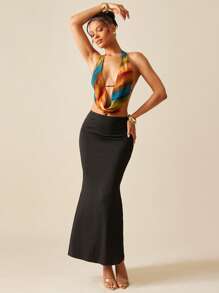 Hauture Top corto de verano con escote halter y espalda abierta en estampado tie-dye sexy - Multicolor - Ver 5