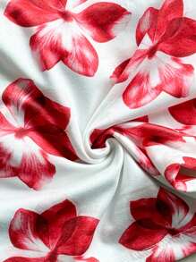 Soleia 女士浪漫印花泡泡袖系带露脐上衣，荷叶边装饰，适合度假穿着。花卉露脐上衣，夏季上衣，红色花卉上衣，白色花卉上衣，飘逸上衣，毛衣上衣，单肩上衣，基础款上衣，外出上衣，T恤 - 彩色 - 查看 8