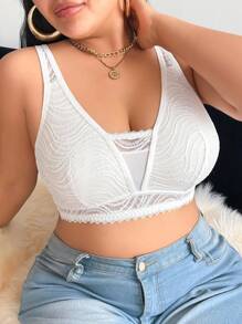 SHEIN Plus Size Elegant & Romantic Solid Color Lace Lingerie - White - View 5