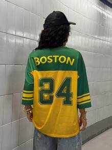 StreetHx 街头服饰 女款春夏拼色字母印花短袖 T 恤