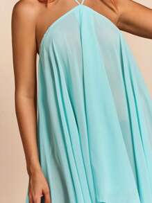 Glamine 女式无袖不对称下摆蓝色A字度假露背连衣裙，女士夏季服装，女士夏季连衣裙，女士太阳裙，优雅派对连衣裙，女士夏季短裙 - 淺藍色 - 查看 5