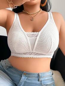 SHEIN Plus Size Elegant & Romantic Solid Color Lace Lingerie - White - View 3