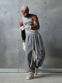 NEON BLANC 男士街头时尚字母印花抽绳踝带针织运动裤 - 灰色 - 查看 1