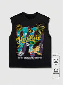 ROMWE MEN Street Life Camiseta sin mangas con estampado numérico para hombre, chaleco de verano casual y deportivo de cuello redondo, camiseta de tirantes con estampado de moda