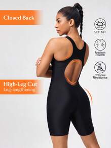 Swim Nautrix 1 Mảnh Quần Short Không Tay Dây Đen Trơn Màu Phong Cách Đồ Bơi Thanh Lịch, Mùa Hè - màu đen - Xem 1