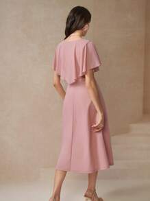 Amorya 女士中長款綠色裙子，褶邊下擺設計 - 藕粉色 - 查看 2