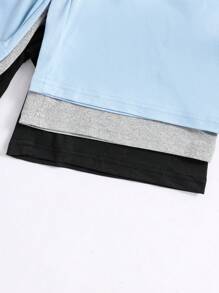 Set de 6 piezas de pijama para adolescentes varones con camisa de manga corta con estampado de letras en inglés y pantalones cortos en combinación de colores negro/gris/azul