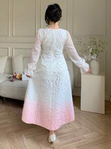 Modelyn 大码优雅渐变纹理 3D 花卉印花连衣裙 - 粉色 - 查看 2