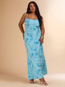 SHEIN BAE Vestido largo con lentejuelas y tirantes con lazo en la espalda, color azul sólido, talla grande, adecuado para la playa, vacaciones, vestido sin espalda, vestido de verano azul, vestido para festival de música, atuendo de graduación, atuendo del 4 de julio, atuendo de vacaciones en la isla, vestido de graduación, top tubo, ropa de verano, atuendos de playa para mujer, Y2k, conciertos