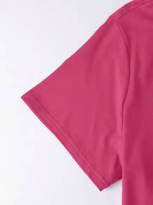 EMERY ROSE 大码女式花卉印花短袖休闲 T 恤，女式圆领花卉图案上衣，女式上衣 - 玫紅色 - 查看 3