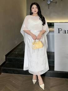 Dazy Plus Vestido longo sem mangas com estampa floral e sobreposição de chiffon transparente, conjunto de verão de 2 peças - Damasco - Ver 8