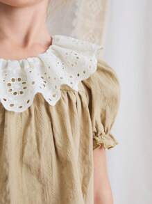 SHEIN 年轻女孩可爱夏季刺绣领纹理面料衬衫 - 彩色 - 查看 5