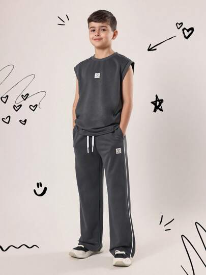 SUMWON Youth Co-Ord Active Set 2-Piece Athletic Tank Top Wide Leg Bottom Sleeveless Modern Sportswear Wear Training Outfit Casual Track Set