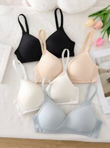 Teen Girl 4 Pcs Striped Wireless Bra Set, Thin Padded Bra For Student Girls , Comfy Unlined Bras With Gather And Support Function, Suitable For Teenagers And Young Ladies Back To School Fashion - Multicolor - View 4