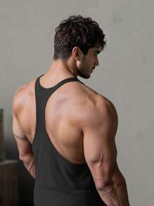 Manfinity VCAY 2pcs Men's Casual Knitted Sleeveless Tank Top & Elastic Waist Straight Leg Shorts Set