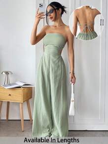 SHEIN Tall CURVE Plus Size Sexy Solid Color Backless Camisole Wide Leg Jumpsuit - Green - View 1
