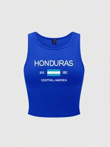 Flirla Women's Sleeveless Y2K Style Honduras Flag Print Tank Top, Summer - Blue - View 3