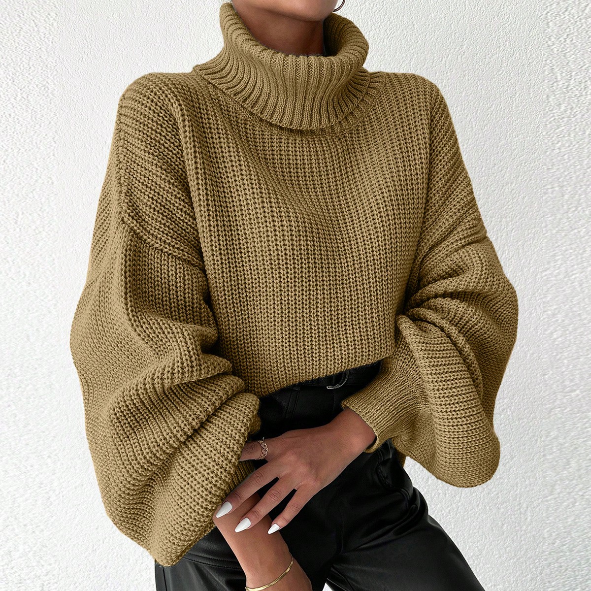 Damen Pullover mit hohem Kragen, Fransenschultern, einfarbig, lässig, locker, gestrickt - SHEIN - Modalova