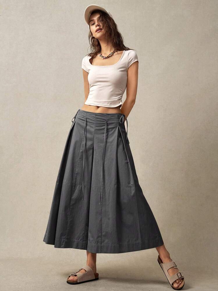 Bohemela Calça Casual Larga Sólida e Solta para Mulheres, Estilo de Férias - Cinza - Visão 3