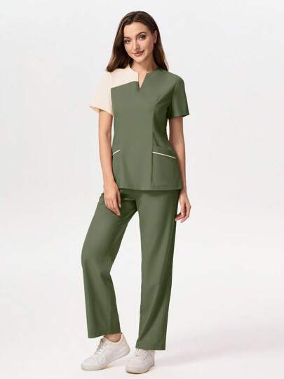 TaskEZ 医护人员专用彩色手术服套装，包含短袖上衣和裤子