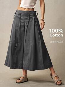 Bohemela 女士纯色宽松休闲阔腿裤，度假风格 - 灰色 - 查看 2