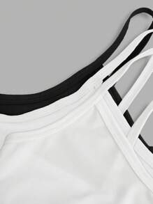 少女简约字母弹力细肩带交叉后背文胸 3 件套 - 黑與白 - 查看 3