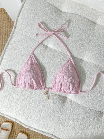  Swim Mod 女式夏季纯色提花金属装饰吊带比基尼上衣