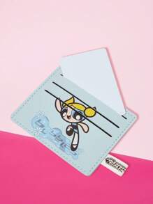 THE POWERPUFF GIRLS X SHEIN 1 件花朵、泡泡、毛茛图案学生/公交卡/信用卡皮革卡夹迷你钱包，蓝色 - 藍色 - 查看 1