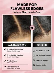 ALL READY WIG 13x6 直发 Flexfit 抽绳假发适合所有头型前部假发真人发 180% 密度漂白结头无胶真人发假发自然黑色女士 - Natural Black - 查看 5