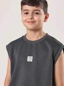 SUMWON 青少年运动套装两件套，包括运动背心和阔腿裤，无袖设计，现代运动服，训练服，休闲运动套装 - 深灰色 - 查看 5