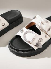 Solecia Sandalias de plataforma retro para mujer, diseño sencillo pero práctico y multiusos - Beis - Ver 4