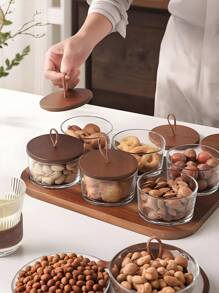 豪华客厅玻璃托盘，带隔间，可放置零食和点心 - 棕色 - 查看 3