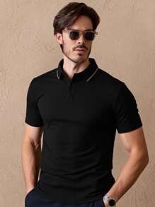 Manfinity BRENVOR Men Contrast Trim Polo Shirt - Black - View 6