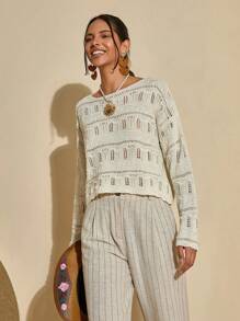 Bóhologie 女士钩针编织波西米亚风毛衣 - 白色