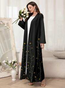 Al Najma Women's Elegant Floral Print Arabian Abaya Robe, Modest - Multicolor - View 3