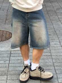 DAZY Men's Solid Blue Distressed Denim Shorts, Summer, Back To School - Blue - View 6