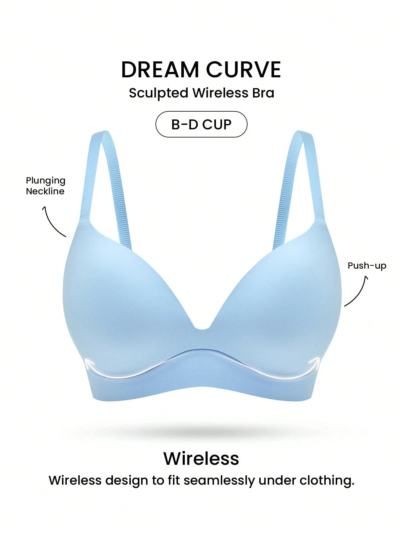 Sujetador inalámbrico con aros de apoyo Dream Curve+ de color azul, talla básica, sujetador cómodo y esencial de libertad