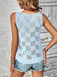 Breezaya Mixed Fiber Versatile Hollow-Out Textured Knit Sweater - Blue - View 2