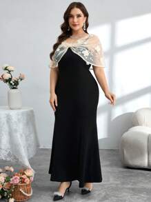 Modelyn Vestido ajustado elegante de talla grande con bordado en color contrastante para uso profesional - Negro - Ver 5