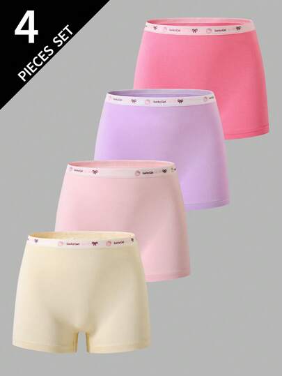 Sparklyn 4 件套 青少年女孩纯棉可爱腰带印花内裤，纯色返校时尚